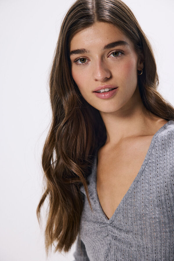 Springfield Camiseta decote com decote em bico cinzento