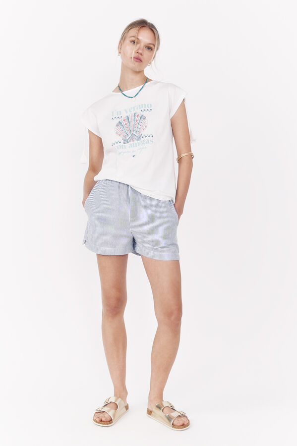 La Vecina Rubia Camiseta de manga manga curta com borlas bege