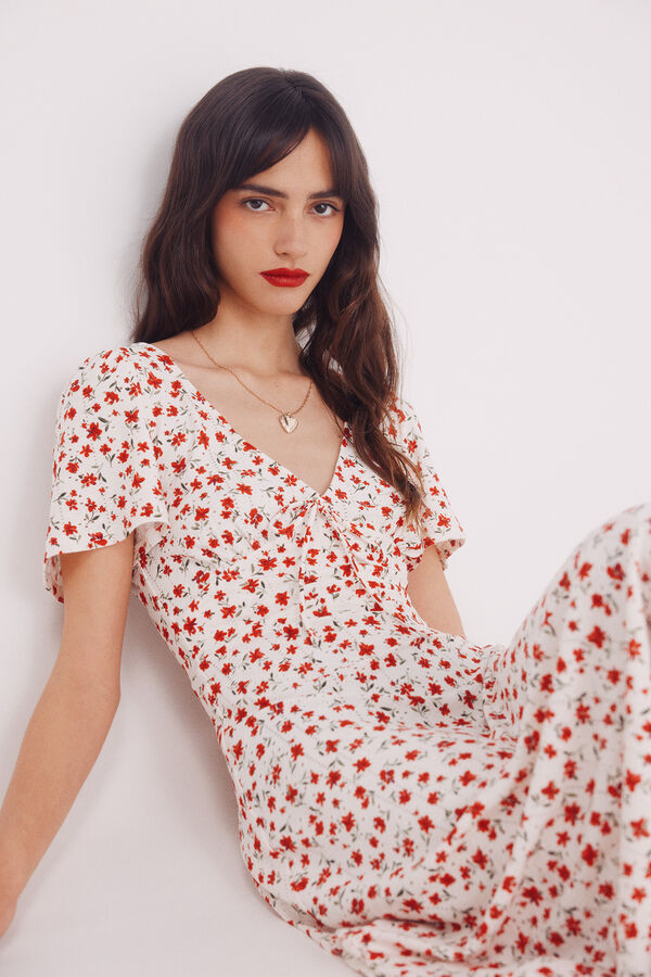 Springfield Vestido midi estampado florecitas blanco