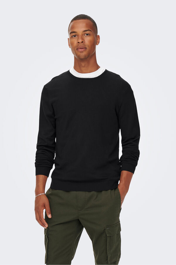 Only & Sons Su&eacute;ter de malha fina liso preto