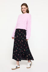 Pieces Falda midi de flores negro