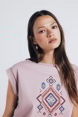 Springfield Camiseta gráfica étnica mangas lace rosa