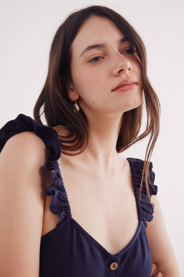 Springfield alças longo de algodão com alças e babados azul