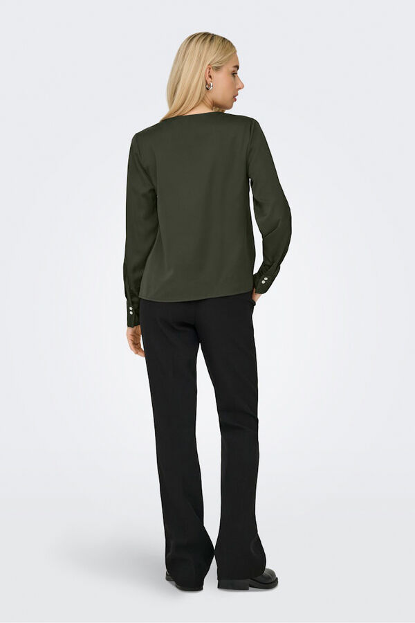 Only Blusa de cetim de manga manga bege