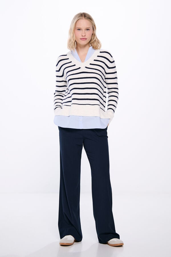 Springfield Su&eacute;ter combinado com decote em bico  branco