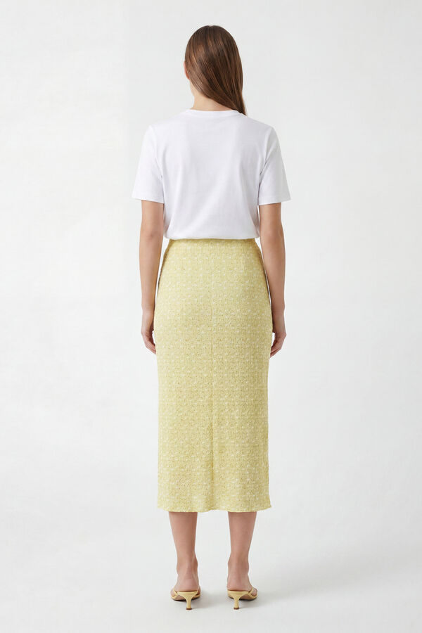 Pieces Falda midi estampada amarillo