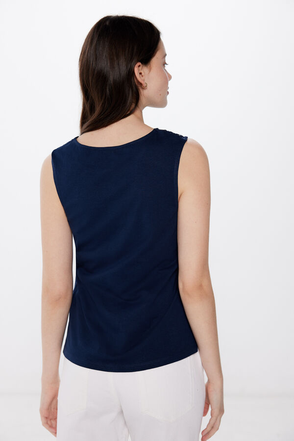 Springfield Camiseta hombros crochet flores azul