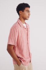 Springfield Camisa de boliche de manga manga curta riscas r&uacute;stica vermelho
