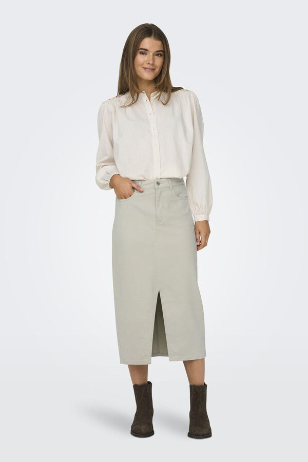 Only Falda midi abertura gris