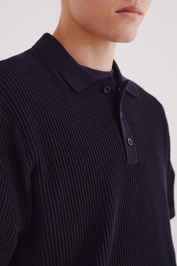 Springfield Suéter estruturado de manga curta com gola polo azul