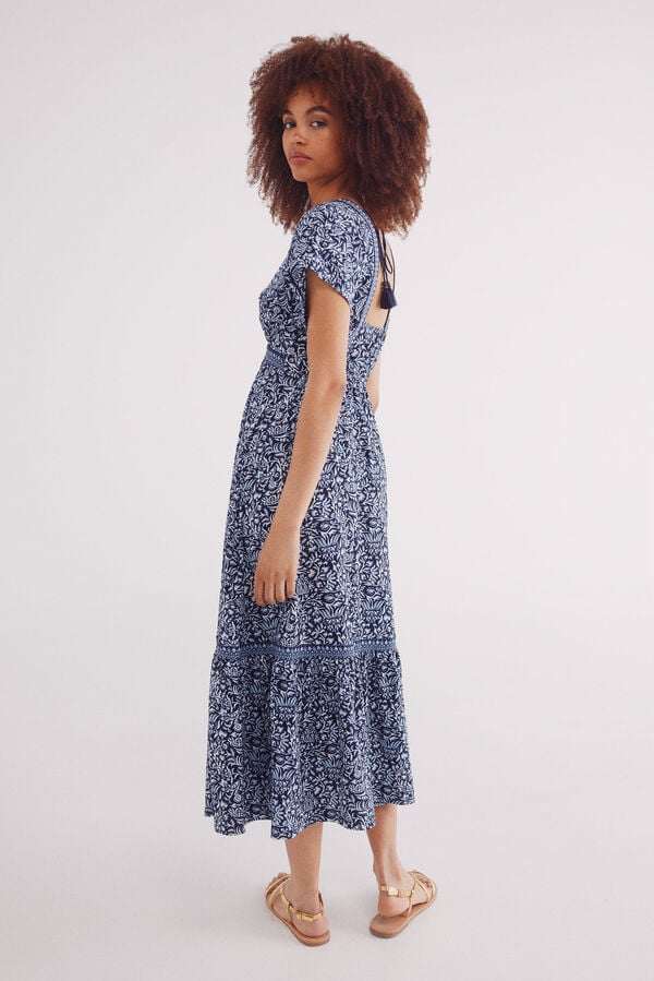 Springfield Vestido midi estampado cenefas y flores azul