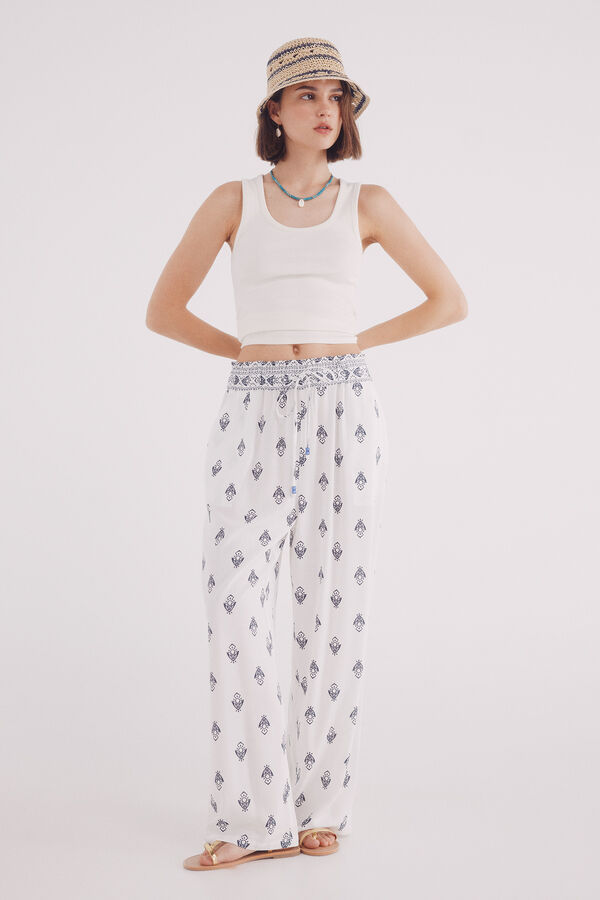 Springfield Calças largas estampadas castanho