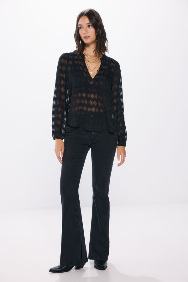 Springfield Blusa gasa bordados transparencias negro