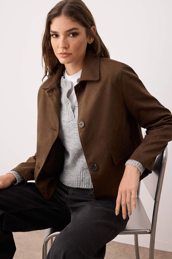 Trendyol Casaco de camur&ccedil;a cru