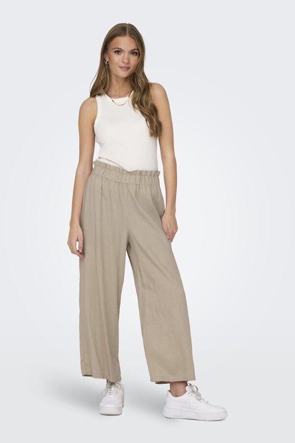 Only Pantal&oacute;n ancho de lino gris