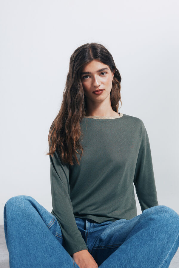 Springfield Camiseta cuello lurex kaki