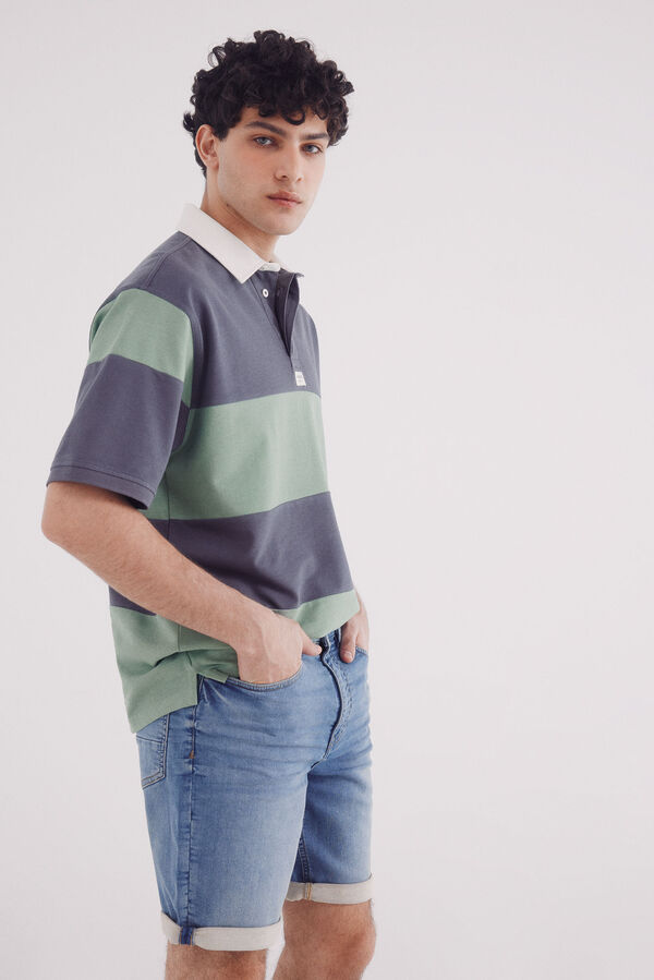 Springfield Bermuda jeans em malha denim slim fit média azul