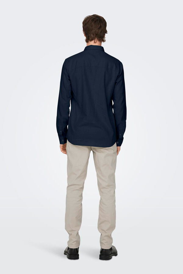 Only & Sons Camisa de hombre cuello oxford azul