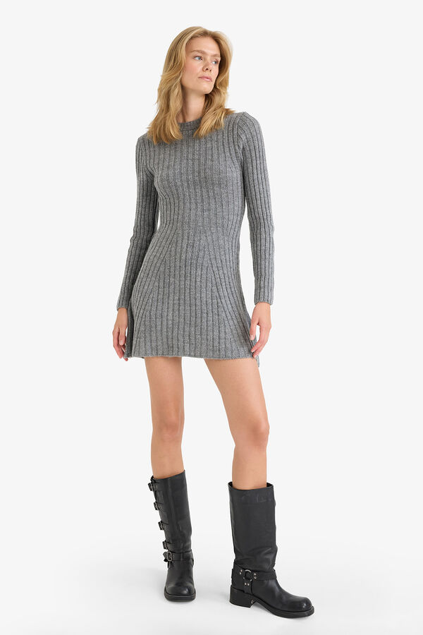 DeFacto Vestido mini manga larga gris