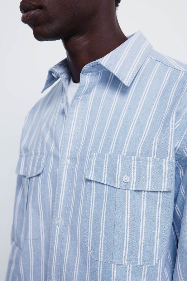 Springfield Camisa oxford rayas y bolsillos azul
