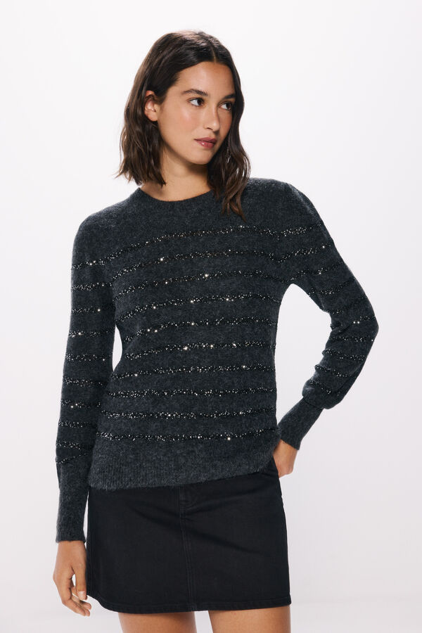 Springfield Su&eacute;ter riscas de lantejoulas cinzento