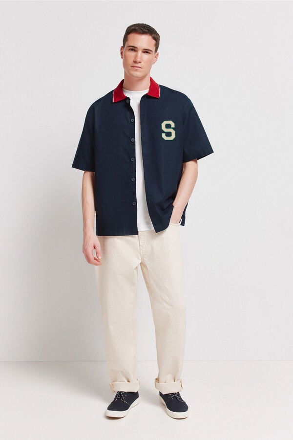 Springfield Camisa varsity manga curta azul