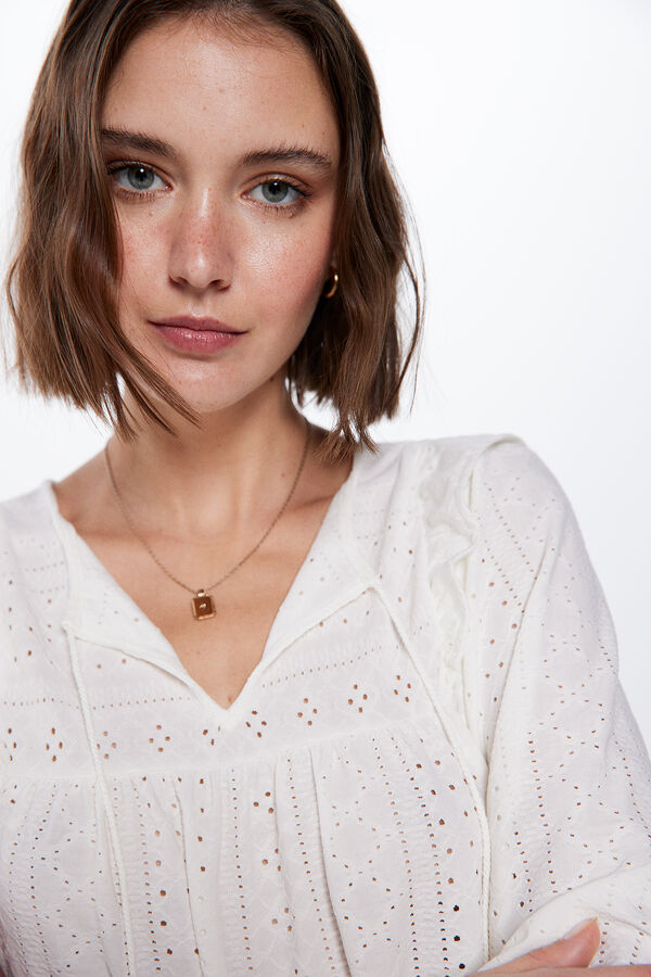 Springfield Blusa Bordado Suizo Circular beige