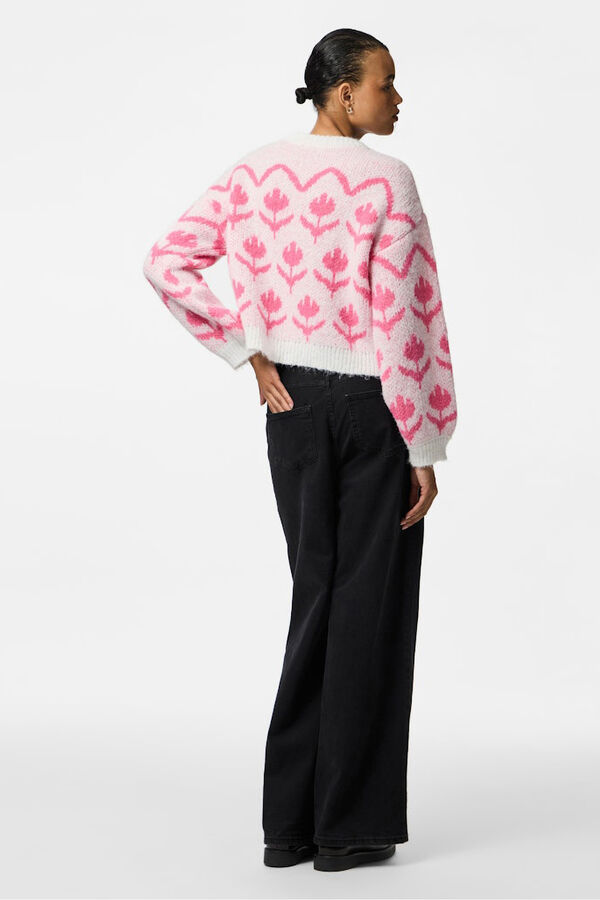 Pieces Su&eacute;ter com gola redonda e estampado floral branco