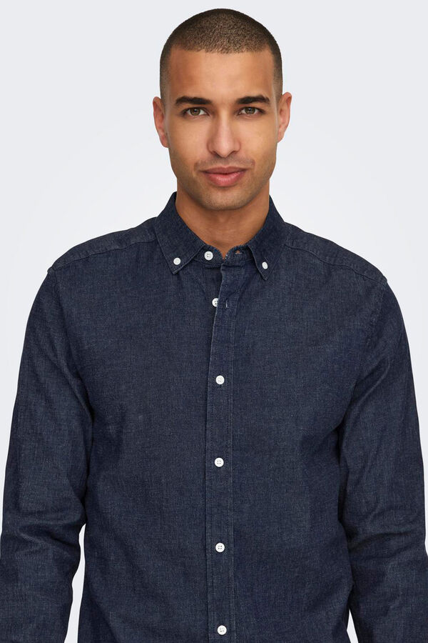 Only & Sons Camisa de cambraia com gola cl&aacute;ssica  azul