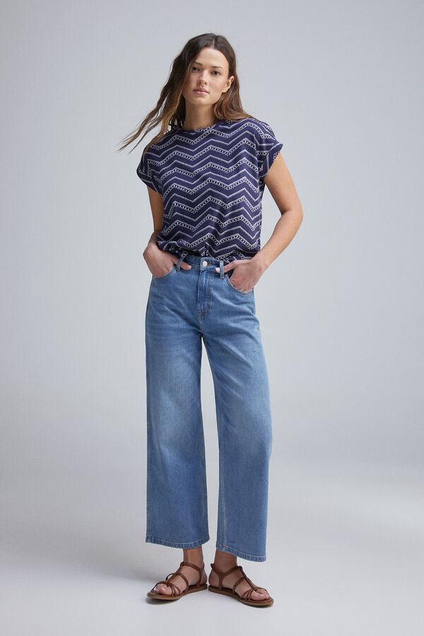 Springfield T-shirt com mangas e bot&otilde;es no ombro azul