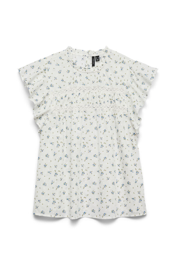 Vero Moda Girl Top com folhos estampado branco