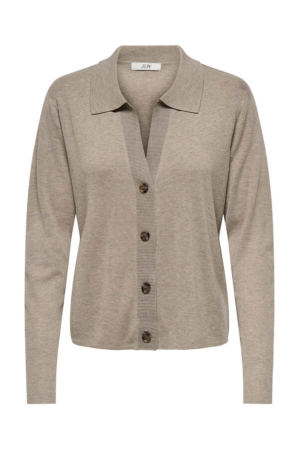 JDY Cardigan de manga larga y cuello polo nude
