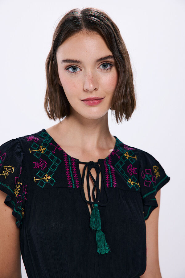 Springfield Vestido corto bordados bambula negro