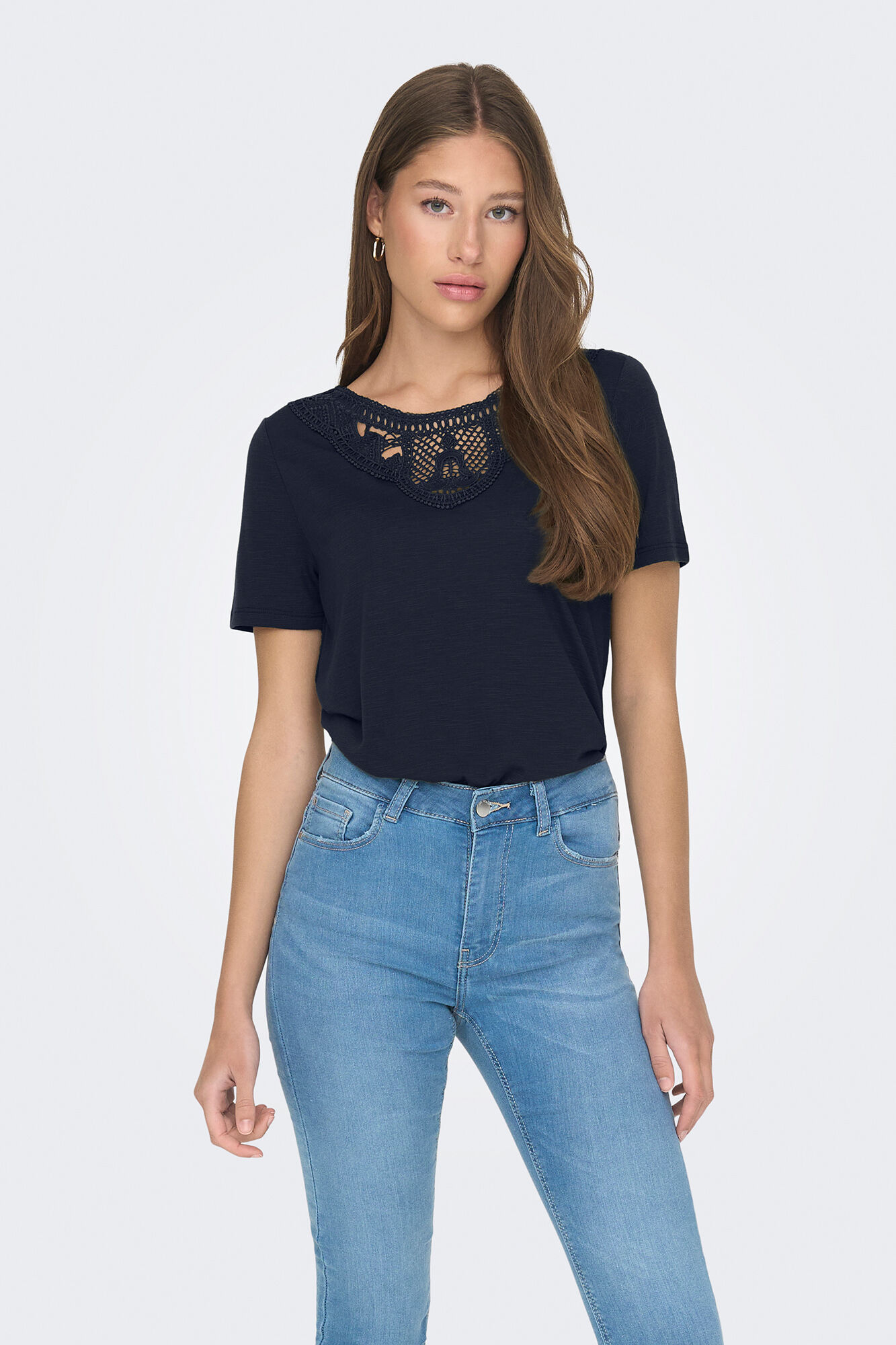 JDY Camiseta de renda renda manga curta