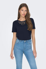 JDY Camiseta manga corta encaje azul