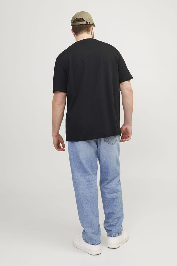 Jack & Jones PLUS T-shirt de algod&atilde;o manga curta com logo frontal PLUS preto