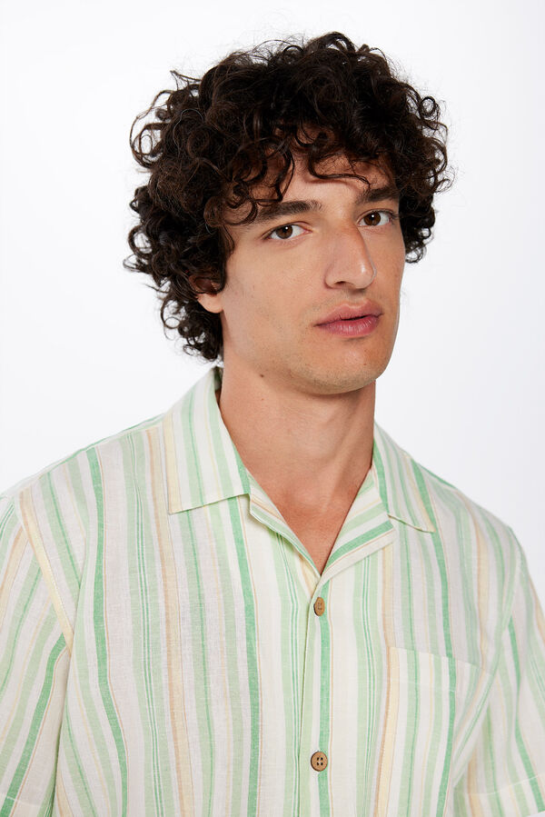 Springfield Camisa manga curto linho riscas verde