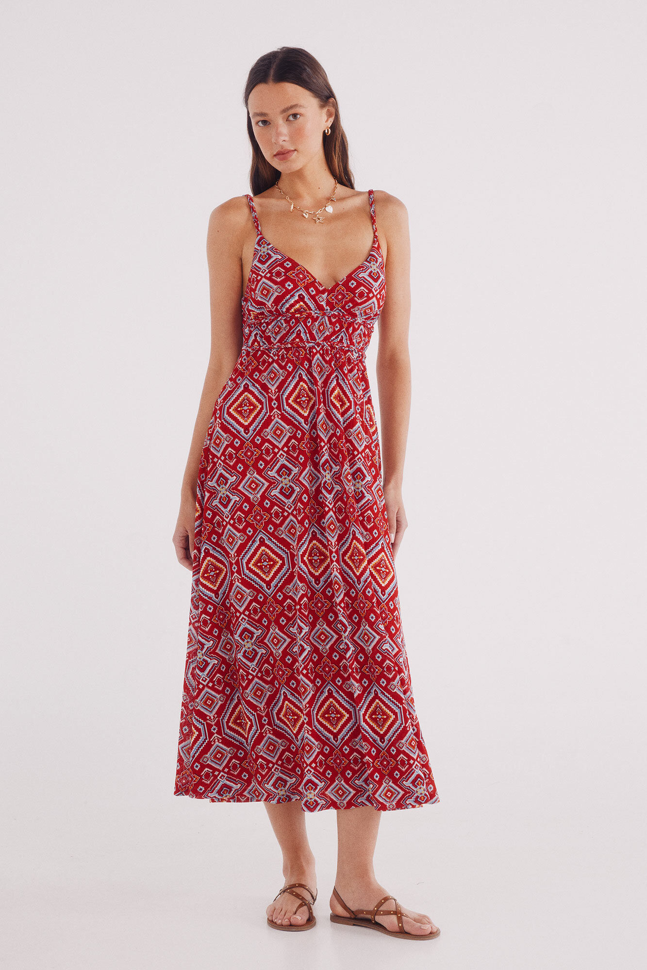 Springfield Vestido midi estampado com detalhes tran&ccedil;ados