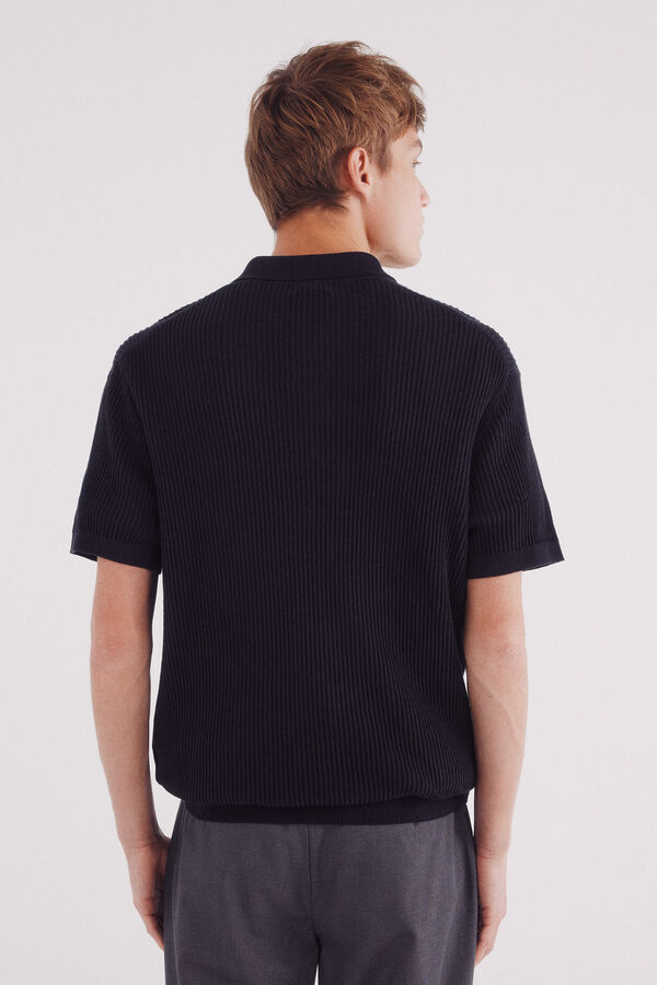 Springfield Suéter estruturado de manga curta com gola polo azul