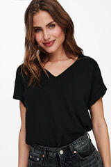 JDY Top cuello pico manga corta negro