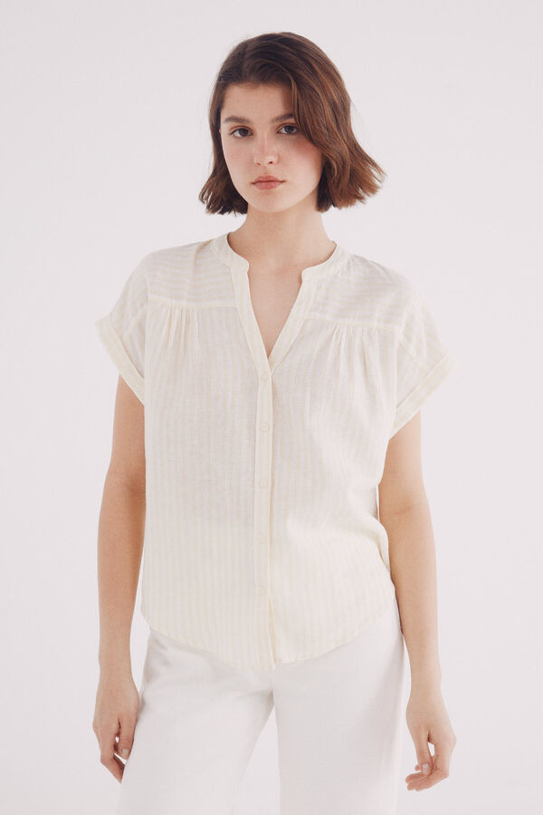 Springfield Blusa de decote linho com decote em V preto