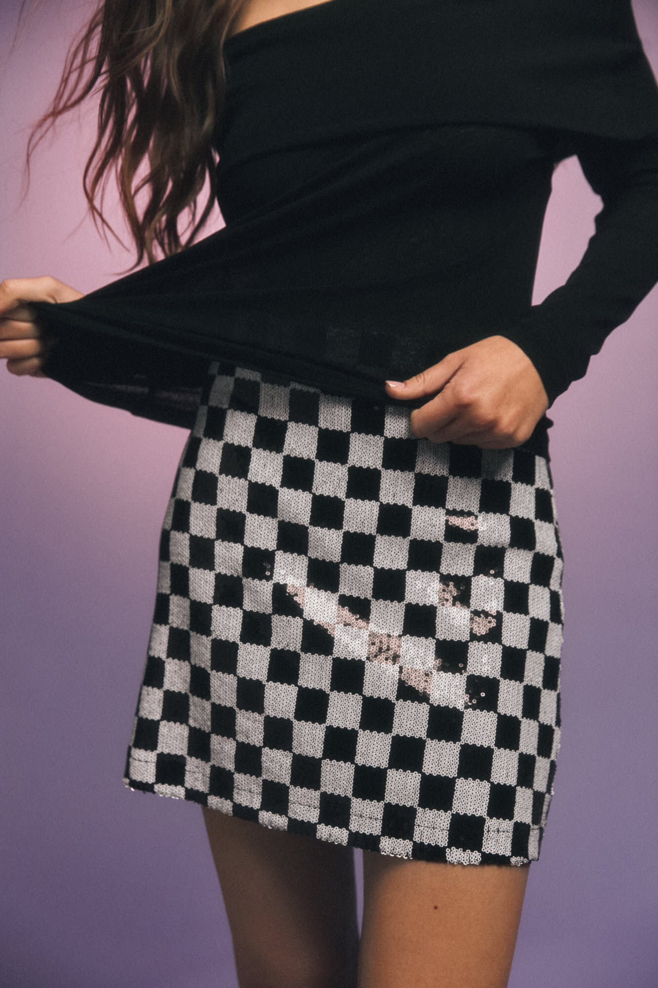 Springfield Falda corta cuadros lentejuelas