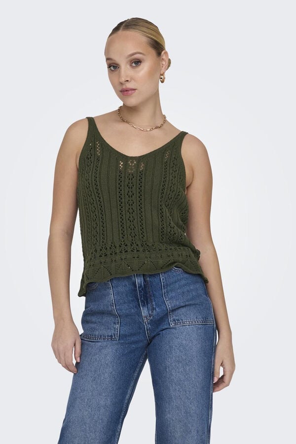 Only Top de malha sem mangas verde