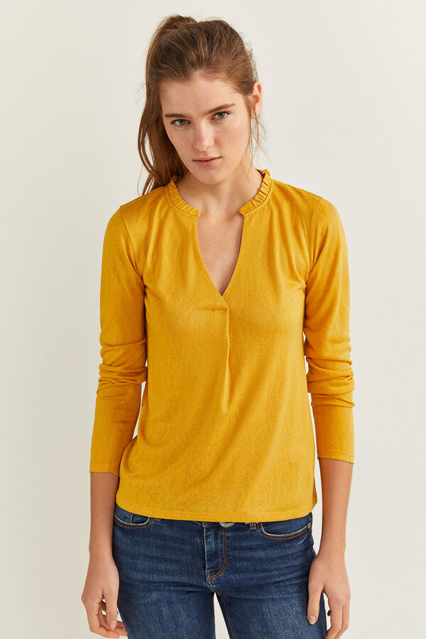 Springfield Camiseta cuello minivolantes amarillo