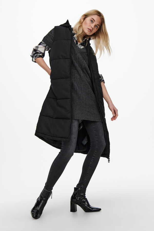 Only Colete acolchoado com capuz preto