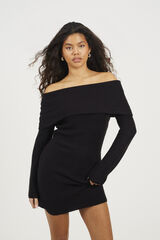 Brave Soul Vestido de punto con cuello bardot negro