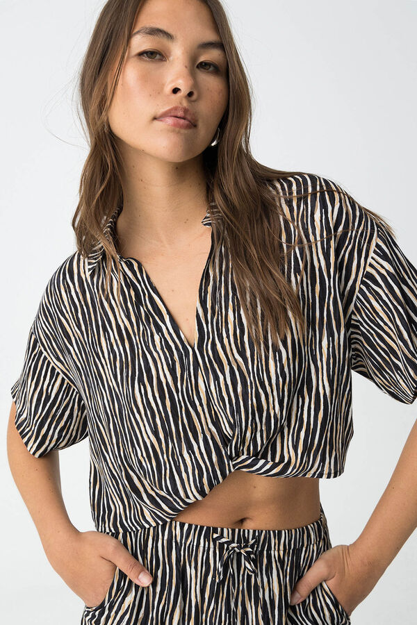 Tiffosi Camisa Cropped Estampada negro