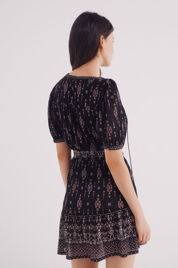 Springfield Vestido corto estampado boho negro