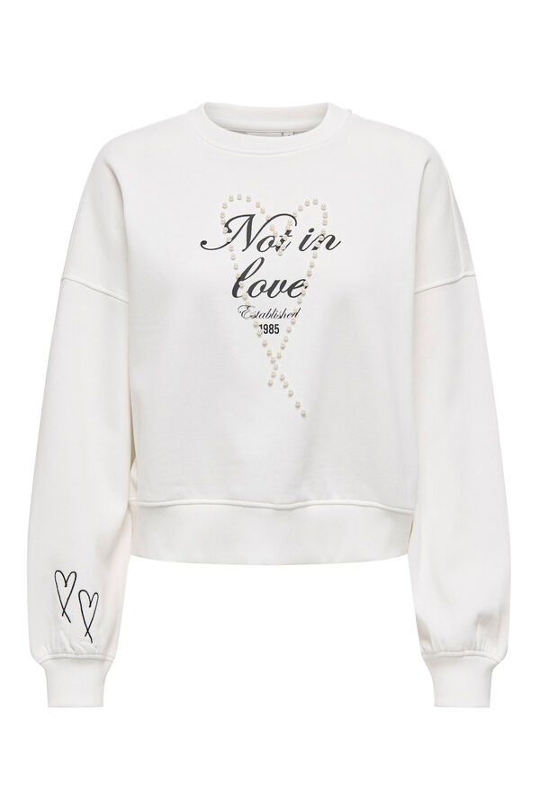 Only Sweatshirt cropped com detalhe de p&eacute;rola branco