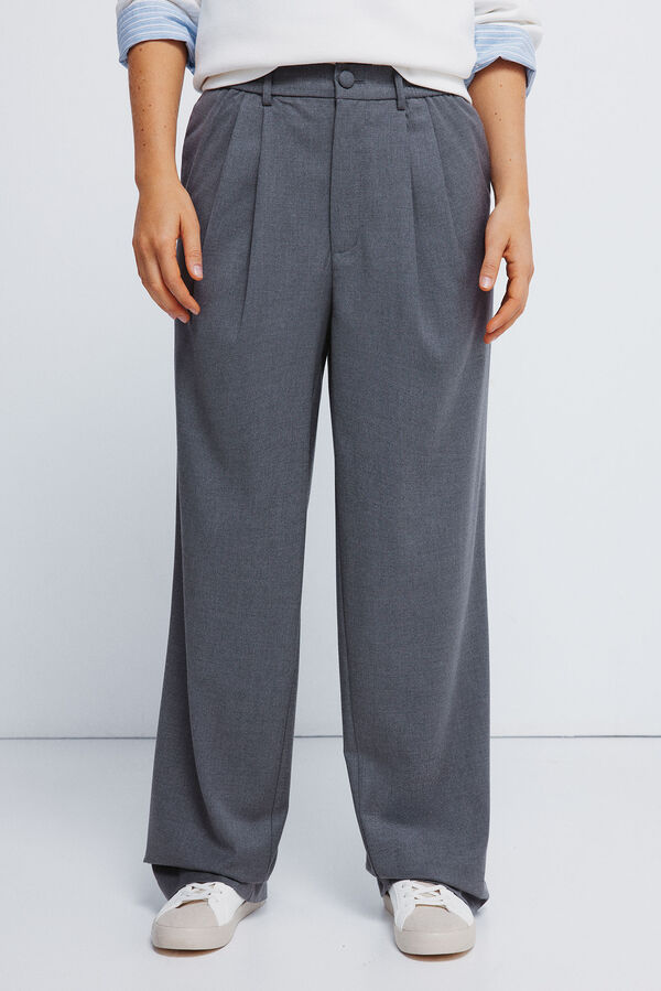 Springfield Pantalones pinzas goma cintura gris